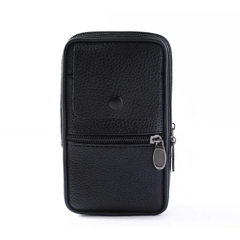 Bolsa de cintura de couro PU masculina com zíper, simples, grande capacidade, estilo comercial, bolsa de telefone flip masculina, nova