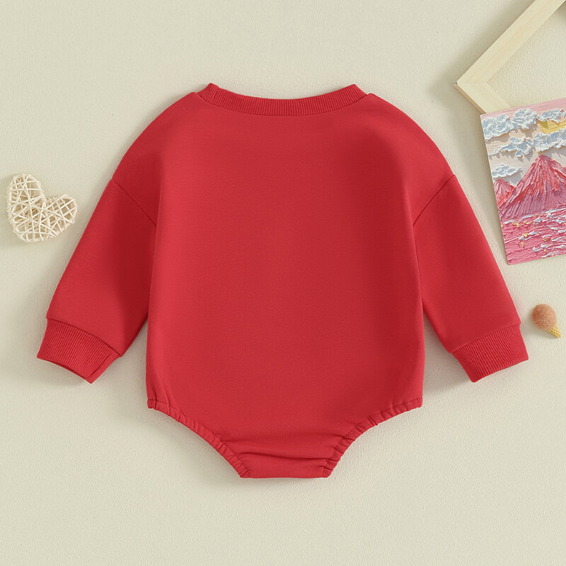 2023-11-21 Lioraitiin 0-18M Baby Boys Sweatshirts Rompers Valentine's Day Clothes Letter Fuzzy Embroidered Long Sleeve Jumpsuit