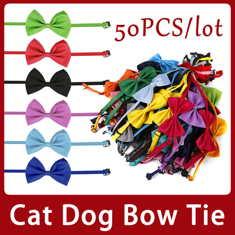 50pcs/lot Adjustable Cat Dog Bow Tie Lots Neck Tie Pet Dog Bow Puppy Bows Collar For Kitten Collar Pet Accessories Wholesale