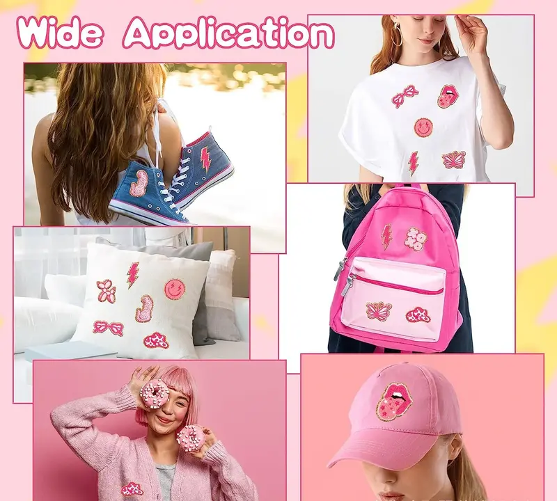 2024 New Glitter ricamo patch tessuto asciugamano fai da te adesivi rosa distintivi autoadesivi emblema borsa di stoffa cappello gonna accessori