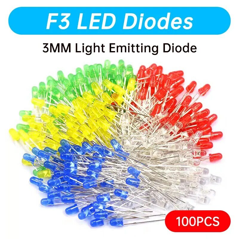 Kit surtido de diodos LED F3 de 3MM, blanco, verde, rojo, azul, amarillo, naranja, rosa, morado, Kit de bricolaje de diodos emisores de luz, 100 unids/lote