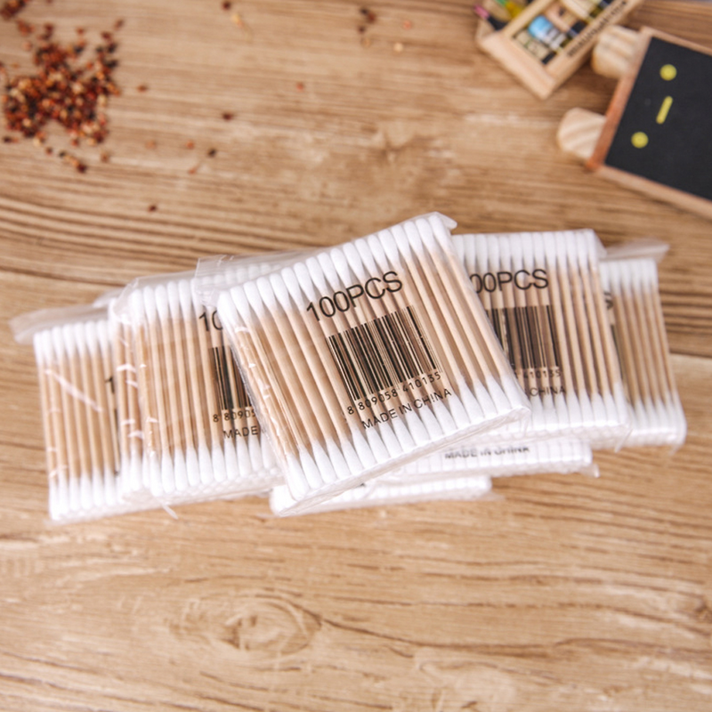 Bastoncillos de madera de 100 piezas, bastoncillos de algodón higiénicos de doble punta