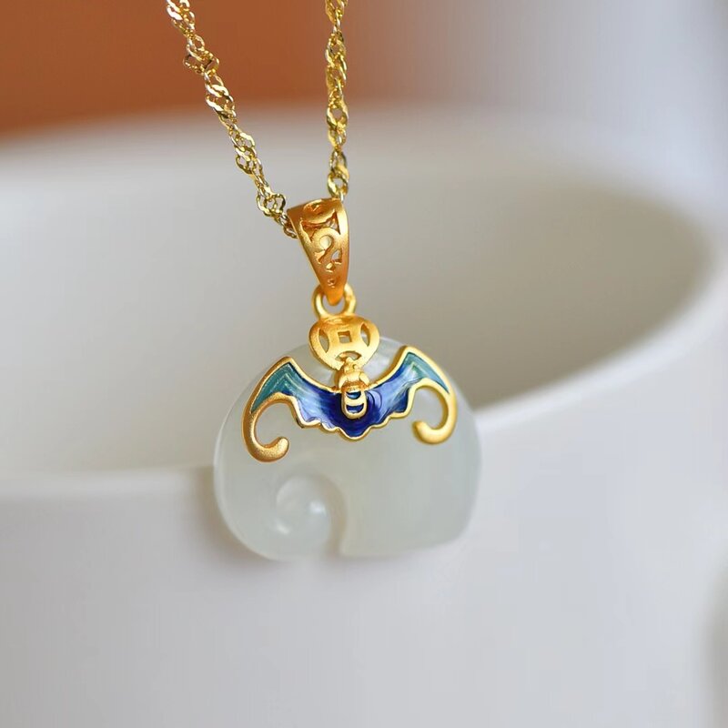 S925 Silver Clavicle Chain Necklace Hetian Jade Auspicious Elephant Pendant Natural Stone Amulet Pendants Womens Charm Jewelry