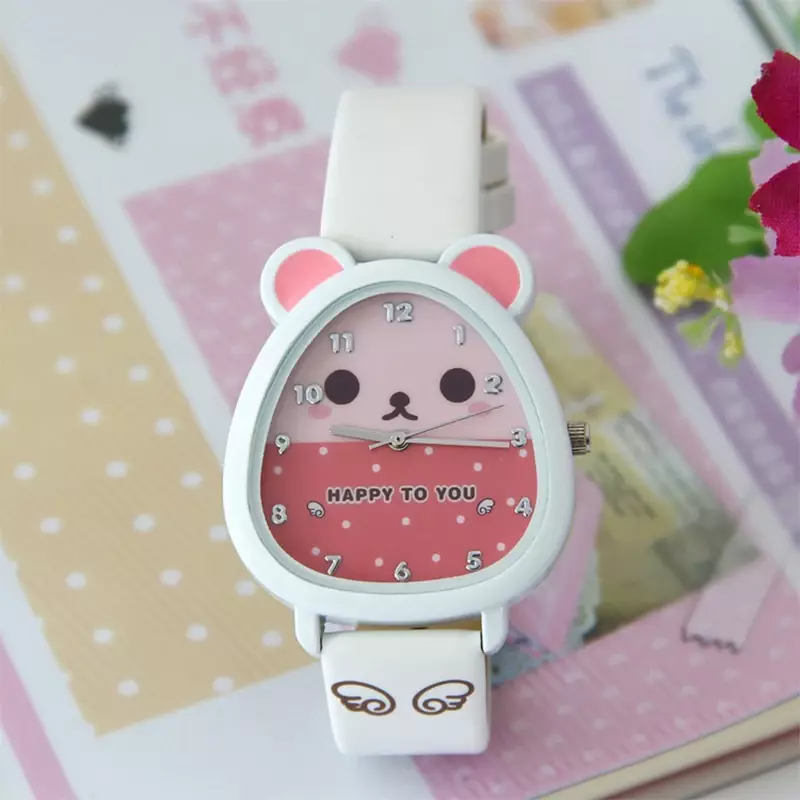 Cute Children's Leather Strap Watch, desenho animado estilo coreano, simples quartzo, estudantes, geléia, Digital Dial, Relogio