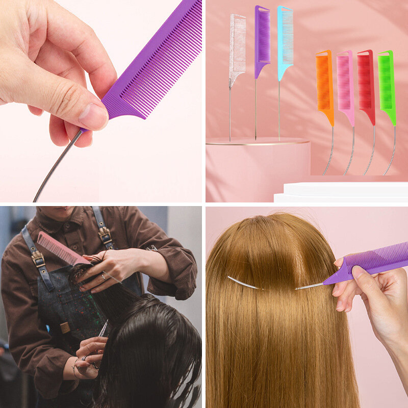 1pc Pointed Tail Hair Styling Comb Antistatic Hair Dye Brush Barber Steel Needle Pin Rat Tip Combs Barber Accessories