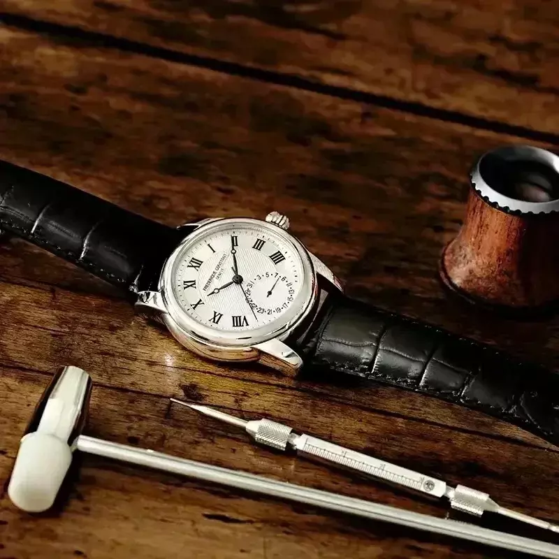 Relógio de quartzo de agulha dupla minimalista masculino com pulseira de couro, relógio do lazer, moda luxuosa, relógio do lazer, William Constant Watch, novo, FC-710