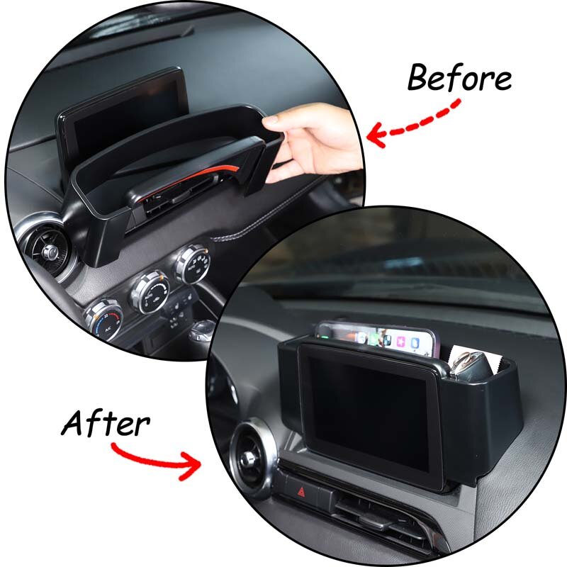 Kotak penyimpanan belakang mobil, Aksesori interior baki ponsel layar navigasi pusat mobil hitam untuk Mazda MX-5 2016-2023 ABS