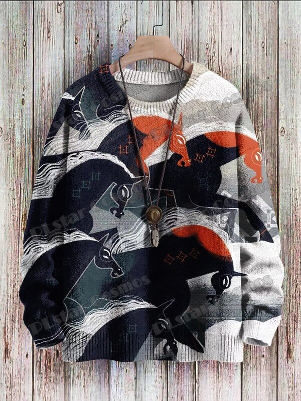 Винтажный художественный свитер ZZM103 с абстрактным забавным рисунком лошади, мужской вязаный пуловер с 3D-принтом, зимний Повседневный вязаный свитер унисекс