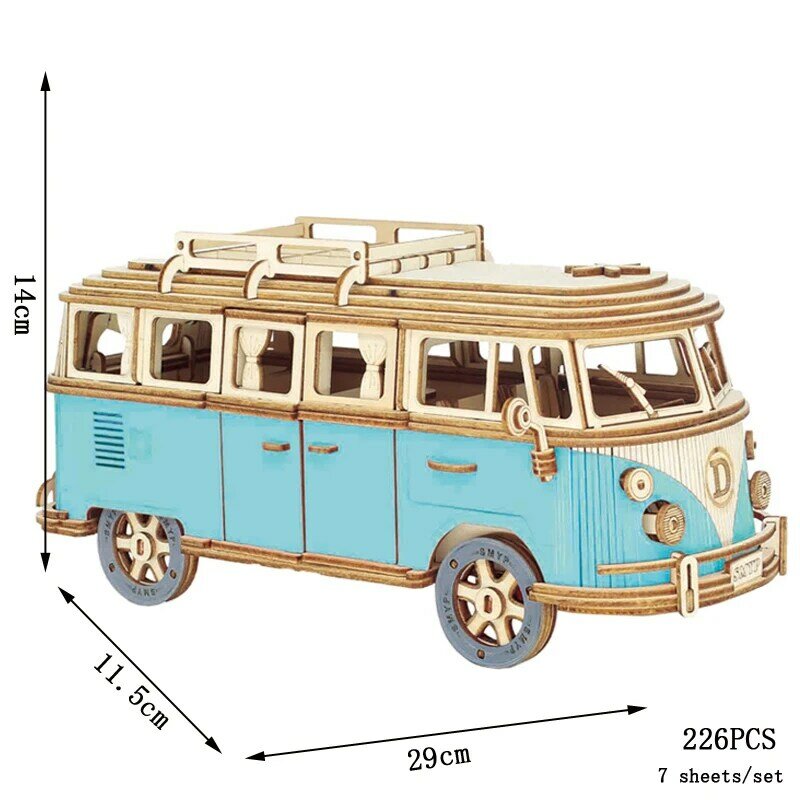 Сборная модель автомобиля «сделай сам», Деревянный Ретро-автобус, 3D пазл, кемпер-фургон, обучающие игрушки для детей, подарок, украшение для дома и комнаты