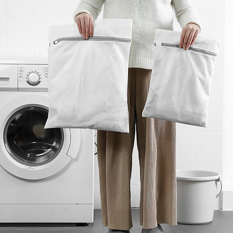 Bolsa de lavandería grande y duradera, organizador de malla, red sucia, sujetador, calcetines, ropa interior, almacenamiento de zapatos, cubierta de máquina de lavado, color blanco