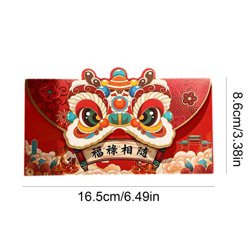 4PCS 2024 Chinese New Year Red Envelopes Cartoon Dragon Year Hongbao Spring Festival Money Pockets Wedding Birthday Packets