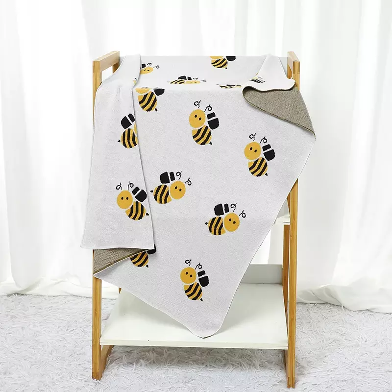 Infant Baby Blankets Cotton Knit Newborn Girl Boy Stroller Swaddle Toddler Bed Quilt Plaid Soft Cute Cartoon Bees Covers 90*70CM