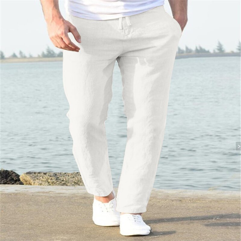 New Spring Summer Men's Cotton Linen Pants Male Autumn New Breathable Solid Color Linen Trousers Fitness Streetwear