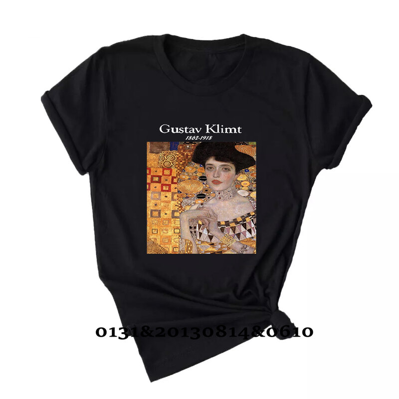 Gustav Klimt carta impressão camisetas para mulheres, padrão Harajuku chique, arte pintura a óleo, manga curta tops, moda Tees, verão