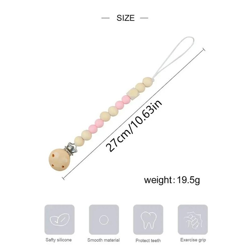 Dummy Clips Pacifier Holder Clips Wood Round Space Beads Baby Pacifier Chain Soother Holder Nipple Holder Clips