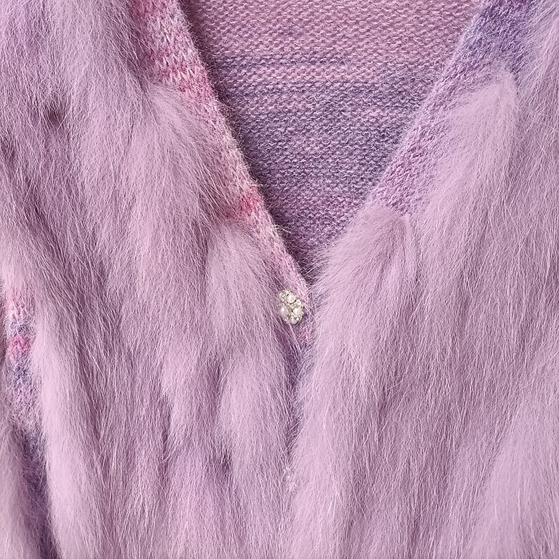 2023 jesienna sweter dziergany z prawdziwe futro z lisa paskiem z długim rękawem moda damska dzianinowy płaszcz z guzikami ciepła luksusowa kurtka