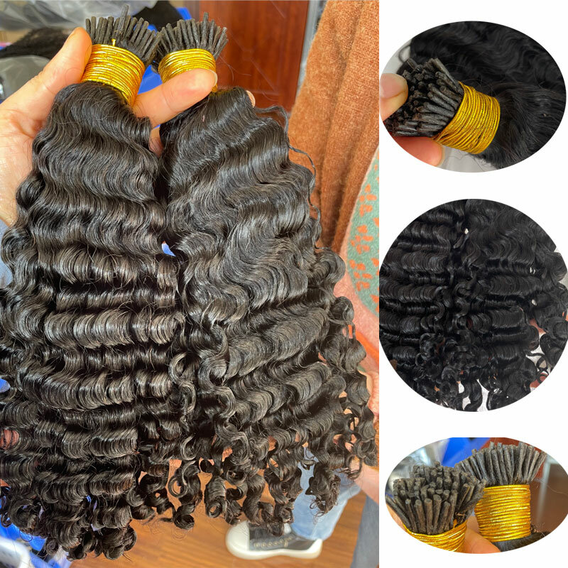 I tip fusion-人間の髪の毛のエクステンション,ディープウェーブヘアのエクステンション,100sスティック,1g/パッケージ