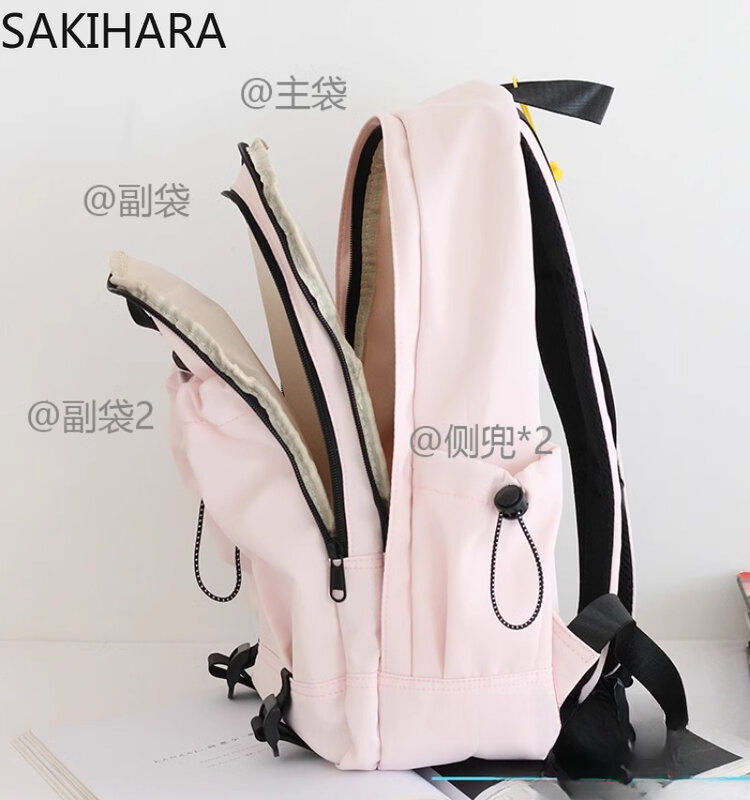Large Capacity Backpack Women Drawstring Office Lady Casual Mochila Contrast Color Fashion Nylon School Bags for Students