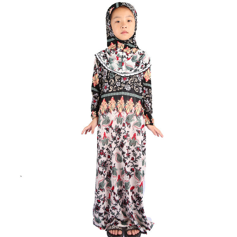 Senden Randamly Mädchen Muslimischen Kleid Hijab Ramadan Sets Arabischen Kinder Dubai Kopftuch Lange Robe Islamischen Party Kleid