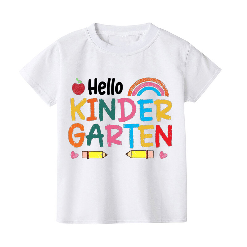 Olá Kindergarten camisa para crianças, camisa de volta à escola, camisa do primeiro dia da escola, presente do miúdo, menina e menino