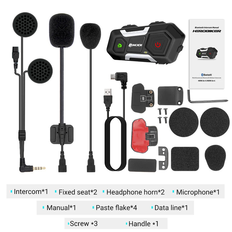 Headset helm sepeda motor, interkom Bluetooth nirkabel pengurangan kebisingan, Headset helm sepeda motor Universal 1200M BT tahan air