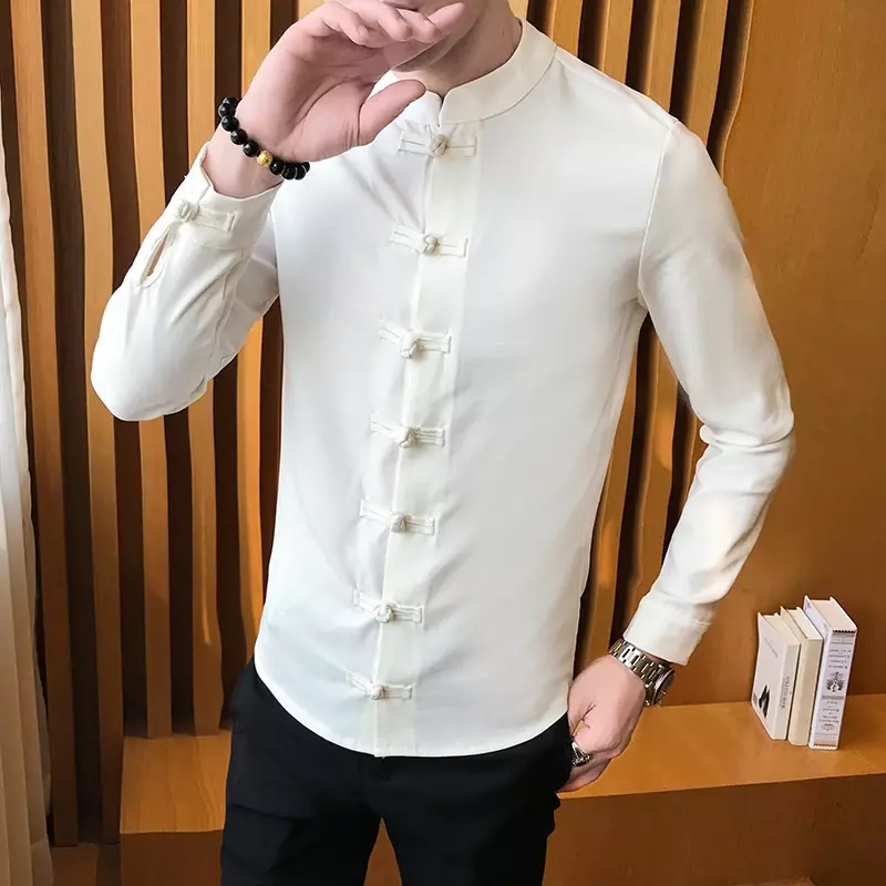 Camisa de manga larga para hombre, ropa de estilo chino, ajustada, 2200, 37USD, 2024