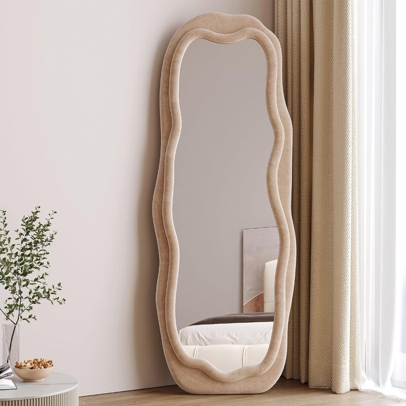 Specchio per tutto il corpo, specchio da parete con cornice in legno, adatto per specchio da pavimento a onde irregolari in spogliatoio/camera da letto/soggiorno
