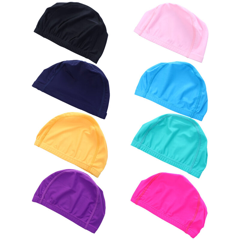 Topi Renang untuk Pria Wanita Topi Kolam Renang Rambut Panjang Perlindungan Telinga Nilon Elastis Topi Mandi Ultra Tipis