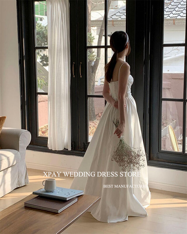 XPAY Simple A Line Taffeta Korea Wedding Dresses Puff Short Sleeves Corset Back Bridal Gowns Photo shoot Plus Size