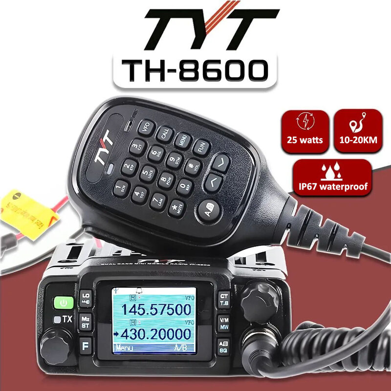 TYT Mini Mobile Radio TH8600 IP67, водонепроницаемая Двухдиапазонная рация 25 Вт, VHF UHF, Любительский радиокоммуникатор, радиостанция