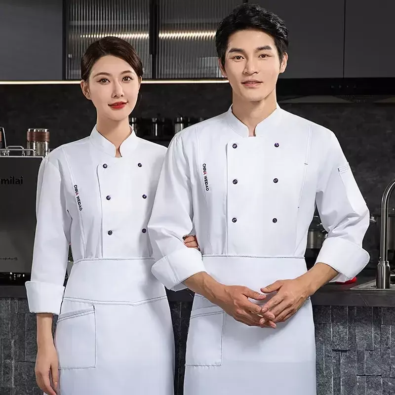Clothes T-shirt Long Hotel Chef Coat Restaurant Jacket Uniform Cooking Sleeve Breathable Logo Kitchenchef Bakery