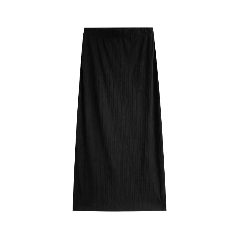 Pit Stripe Simple Solid Color Elastic High Waist Summer Split Half Skirt