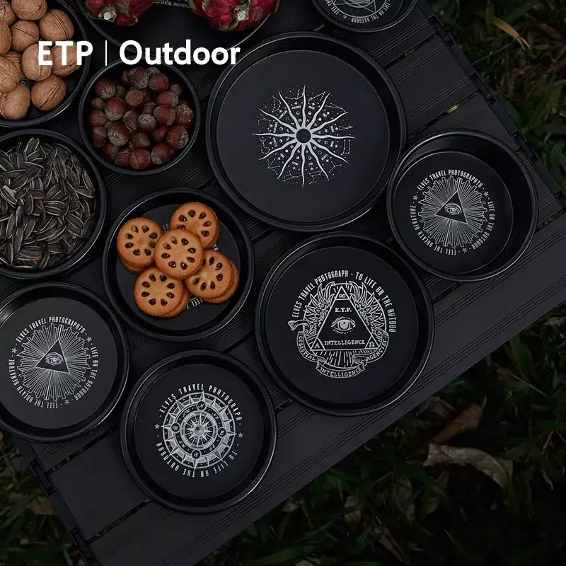 Outdoor camping picnic portable dinner plate blackened aluminum alloy fruit plate lightweight equipment camping dish