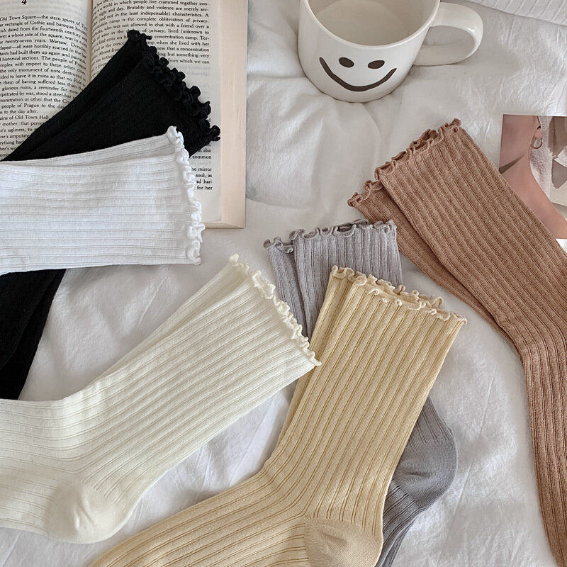 لوليتا Kawaii كشكش الجوارب للنساء ، شبكة رقيقة ، تنفس ، فضفاضة ، جوارب طويلة ، أحادية اللون ، أسود ، أبيض ، الصيف ، لطيف ، نمط الباليه