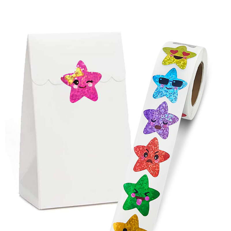 Pegatinas de recompensa de estrella de dibujos animados láser, 100-500 piezas, Corlorful, pegatinas adhesivas de estrella, carta de recompensa, etiquetas adhesivas decorativas de juguete, regalos