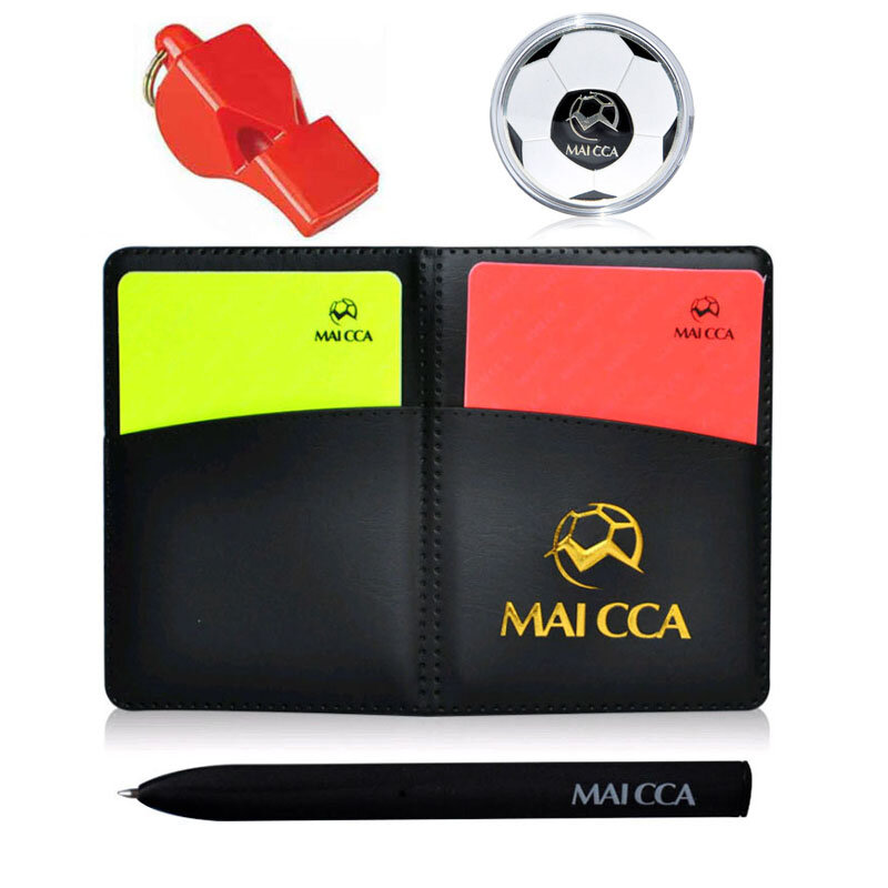 Sepak Bola Peluit Wasit Koin Kartu Kartu Sepak Bola dengan Pena Notebook Dompet Set Pelatihan Adil Memainkan Toss Profesional Peralatan Olahraga