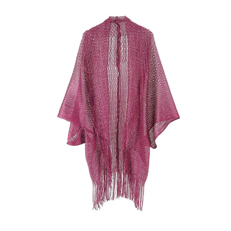 Soft Swimwear Shawl Sunscreen Swimsuit Cover-up Poncho with Tassel Decor Quick Dry Beachwear Shawl for Summer Holiday Beach
