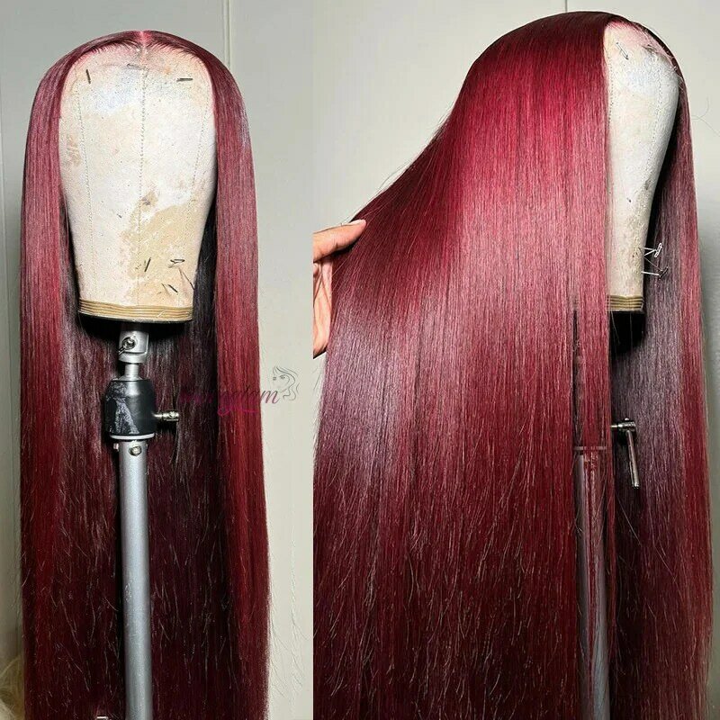 99J, бордовый парик из прямых человеческих волос на сетке спереди, парики на сетке 4x4, предварительно выщипанные, 13x4, прямые, на сетке спереди, натуральные волосы
