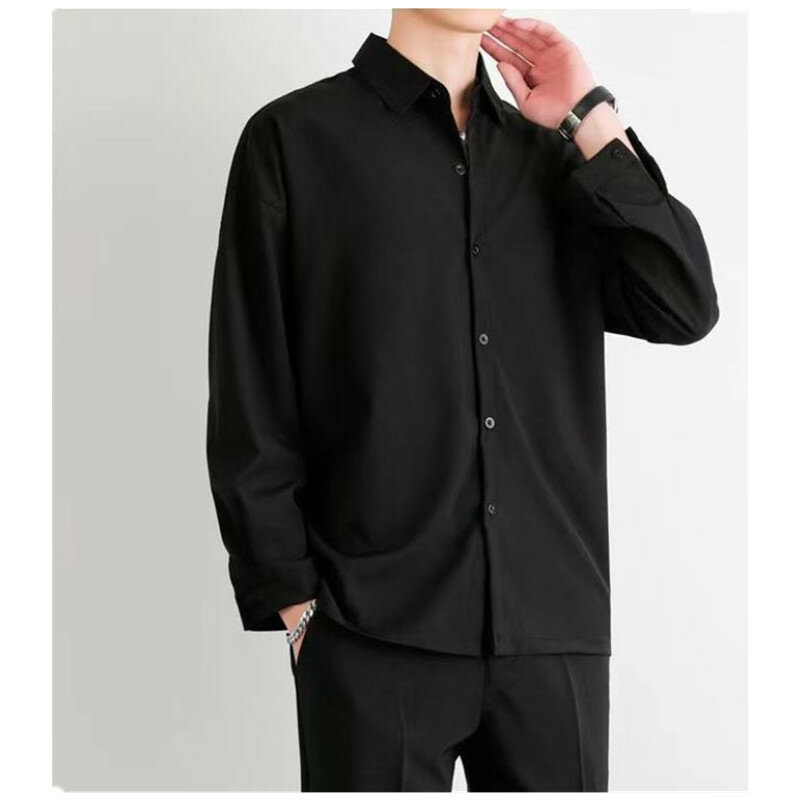 Premium Männer Eis Seide Hemd Frühling Sommer dünne Luxus lose koreanische Business-Shirt solide trend ige Rüschen drapieren Hemd Jacke b0142