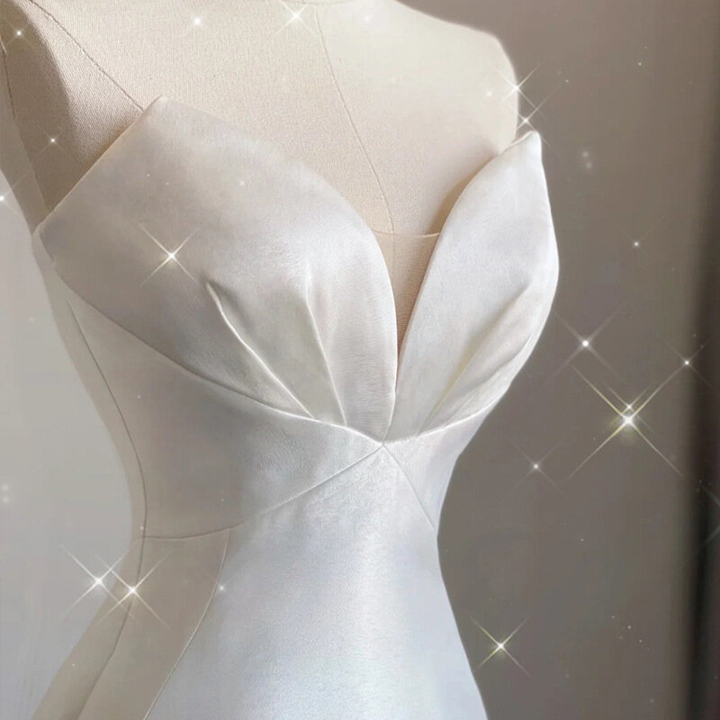 Luksusowe białe satynowe wesele spływu sukienka Maxi syrena sukienki dla panny młodej elegancka, długa Prom wieczór gości imprezowa, koktajlowa kobiety sukienka