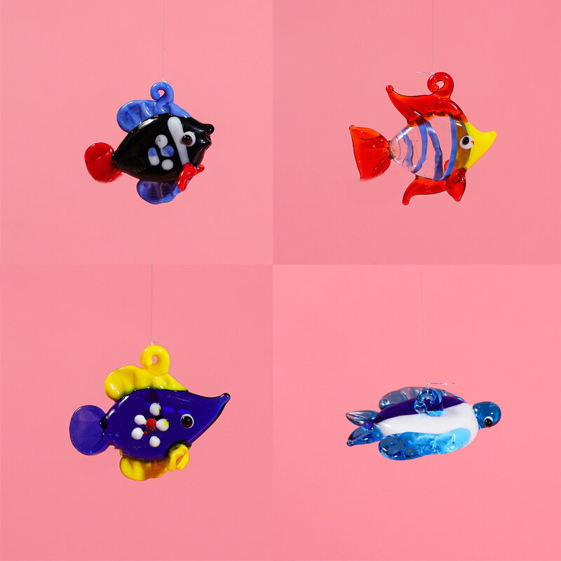 Pływający szklany tropikalny Mini figurka rybny wisiorek akcesoria do dekoracji akwarium styl japoński zwierząt morskich malutki posąg