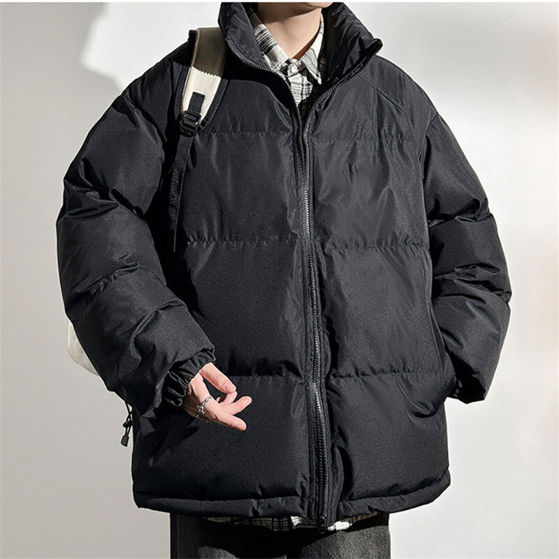Mantel katun kerah berdiri pria, jaket katun longgar dan hangat kasual serbaguna 2023 untuk musim dingin