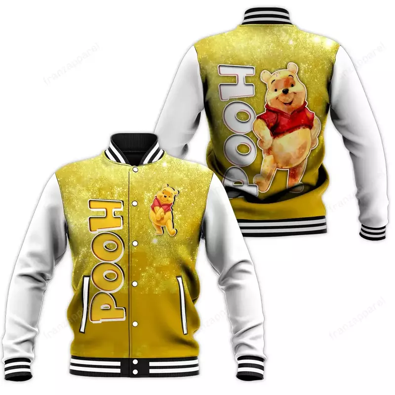 Бейсбольная куртка Винни-Пух для мужчин и женщин, куртка в стиле хип-хоп в стиле Харадзюку, бейсбольная форма Диснея, уличная одежда для мальчиков и девочек, свободные пальто
