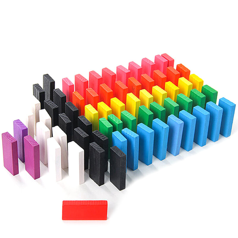 300 Pcs Children's Color Classification Rainbow Wood Domino Building Block Kit Early Game Children's Educational Toys