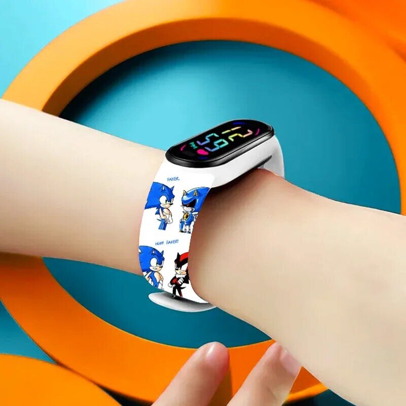 Цифровые часы Disney Stitch Sonic, светящиеся сенсорные водонепроницаемые электронные спортивные часы с аниме фигурками, подарок для детей на день рождения