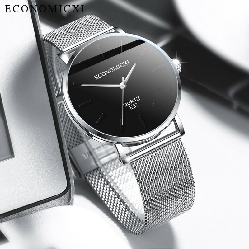 Proste modne męskie zegarki proste zegarek z okrągłą tarczą ze stalowy pasek nierdzewnej zegarek na co dzień wodoodporny zegar tarczowy Armbanduhr