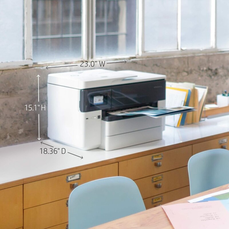 Officejet Pro 7740เครื่องพิมพ์สีออลอินวันรูปแบบกว้างที่มีการพิมพ์แบบไร้สายทำงานร่วมกับ Alexa (G5J38A) สีขาว/ดำ