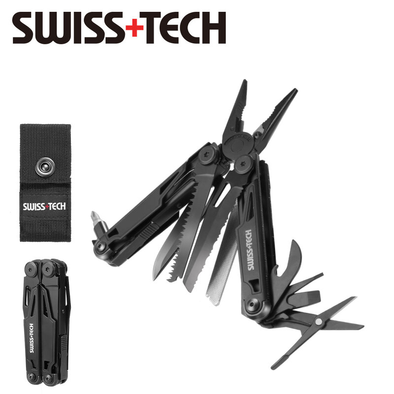 SWISS TECH-16 in 1 Camping Multitool, Multi Folding Plier, Wire Stripper, Outdoor Pocket, Mini Portable for Camping, New Arrival