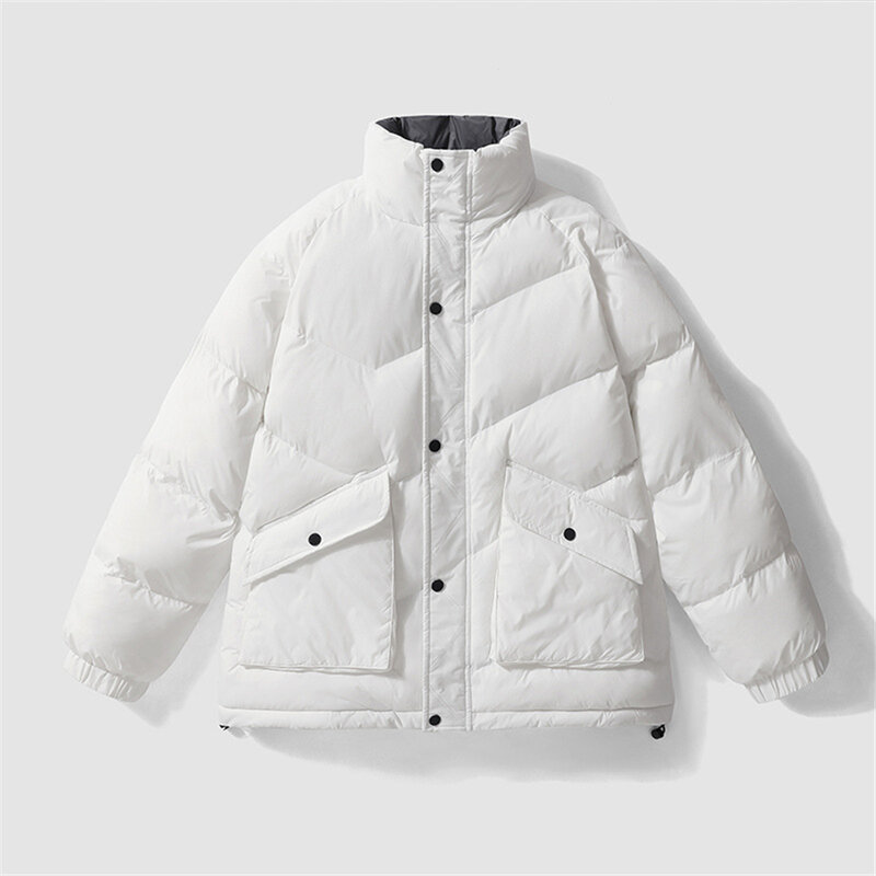 남성용 스탠드 칼라 파카, 두꺼운 패딩 재킷 코트, 캐주얼 단색 파카, 남성 아우터, 겨울 패션