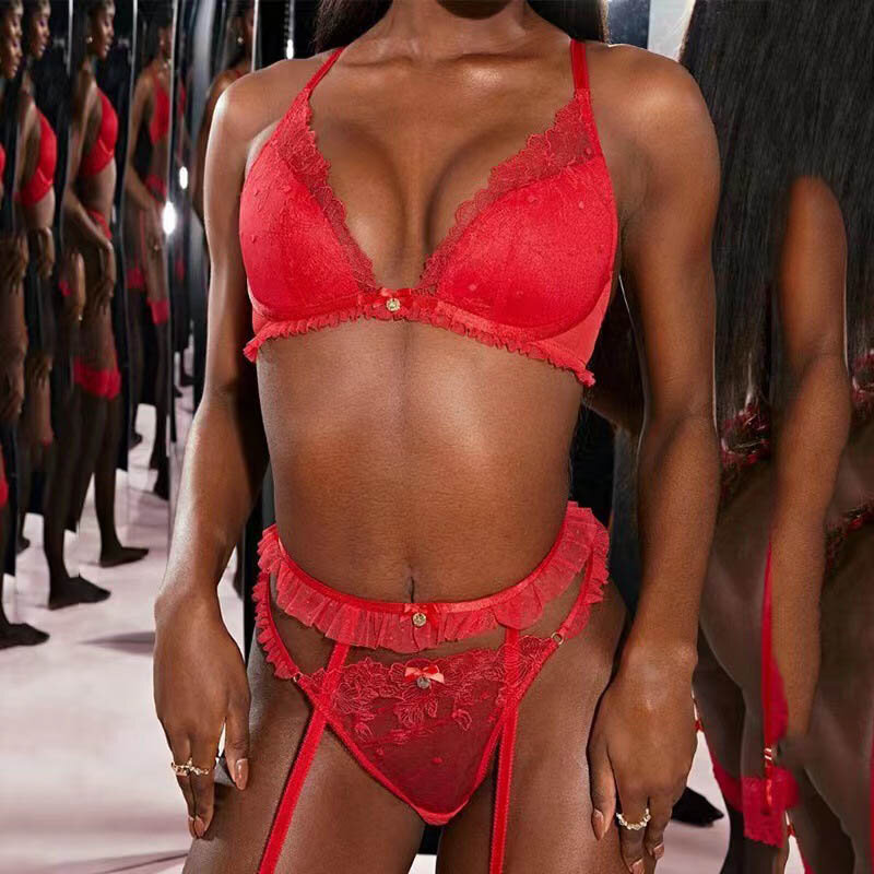 Sexy Embroidered Lace Erotic Lingerie Women's Underwear Set